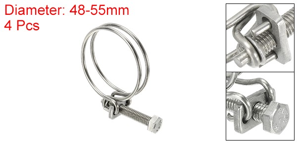 4Set 48-55 mm Stainless Steel Double Wire Hose Clips with M8 Screw
