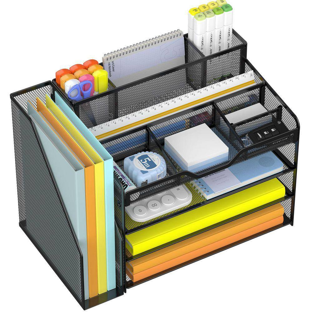 10.9 in X 15.5 in 4 Tier Paper Letter Tray with File Holder, Desk Organizer Tray