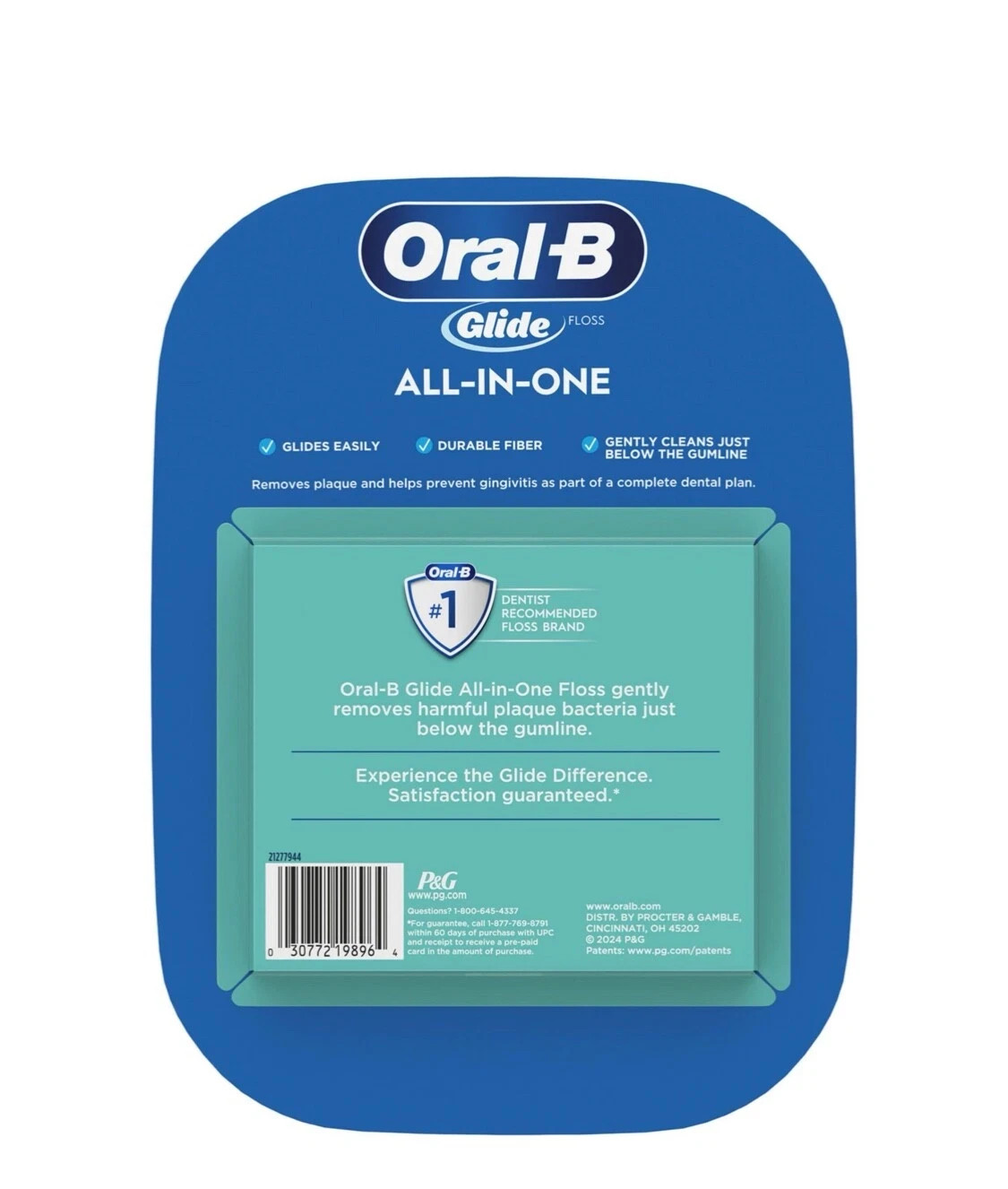 2 PK Oral-B Glide All-In-One Mint Flavor Dental Floss, 44 m, 6 pk.(288.7 Yards)