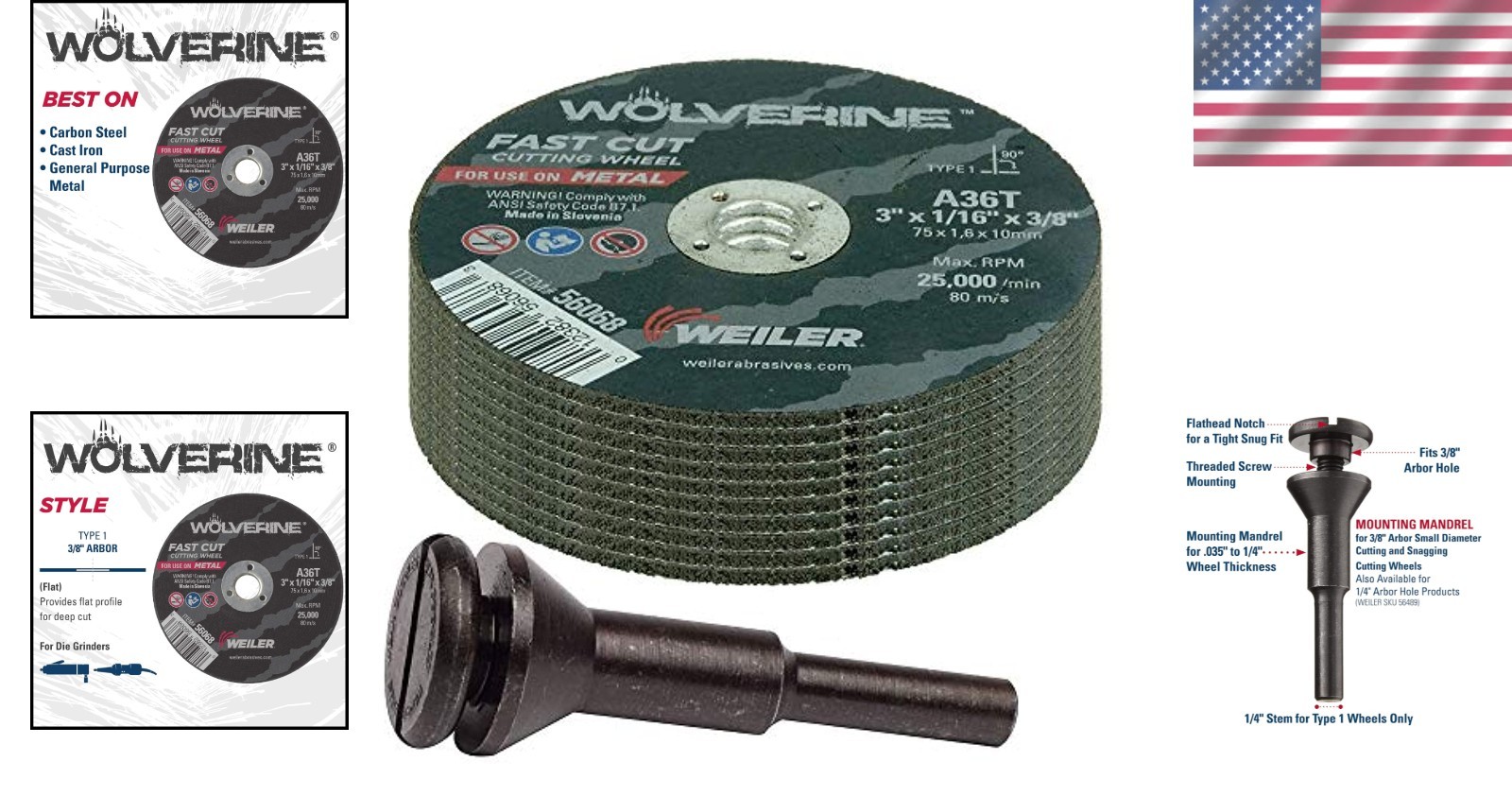 Die Grinder Cut-Off Wheel Mandrel Kit with 10 Discs for Metal Cutting