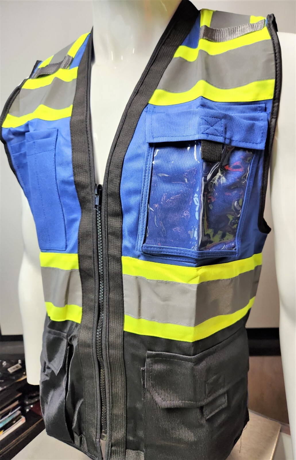 Class 1 High Visibility Reflective Red OR Blue/ Black Safety Vest w/ ID POCKET