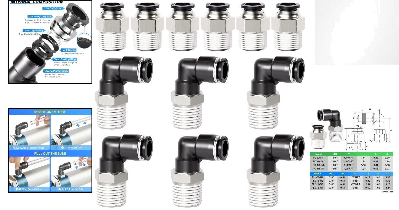 Durable Copper & Plastic 3/8” OD x 1/2” NPT Push-In Connect Fittings – 12 Pack