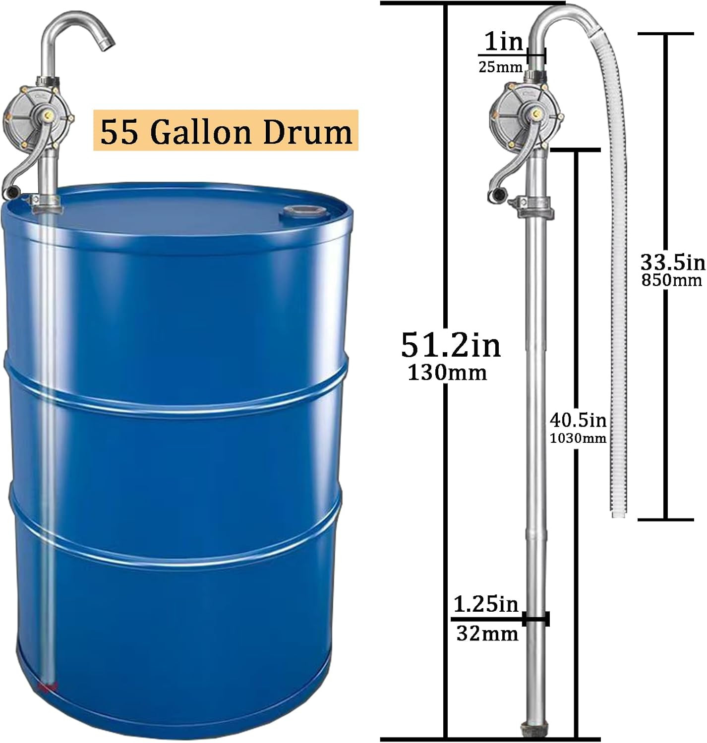 55 Gallon Drum Pump, Barrel Pump for Gasoline, Engine Oil, Diesel Fuel, Kerosene