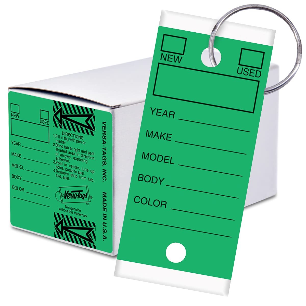 Versa-Tags 250 Per Box, Self-Protecting Paper Key Tags 250 Tags, Solid Green