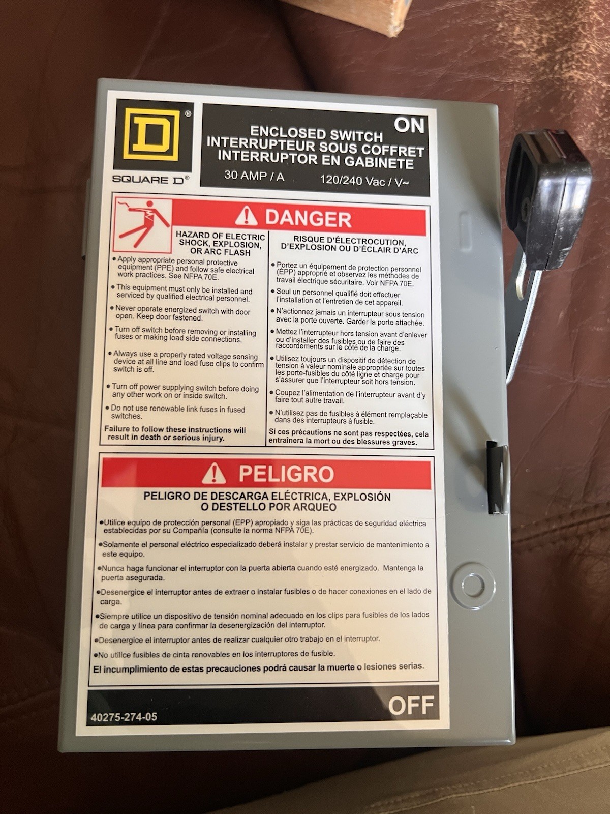 Square D 30 amps Fusible 2-Pole Fuse Safety Switch