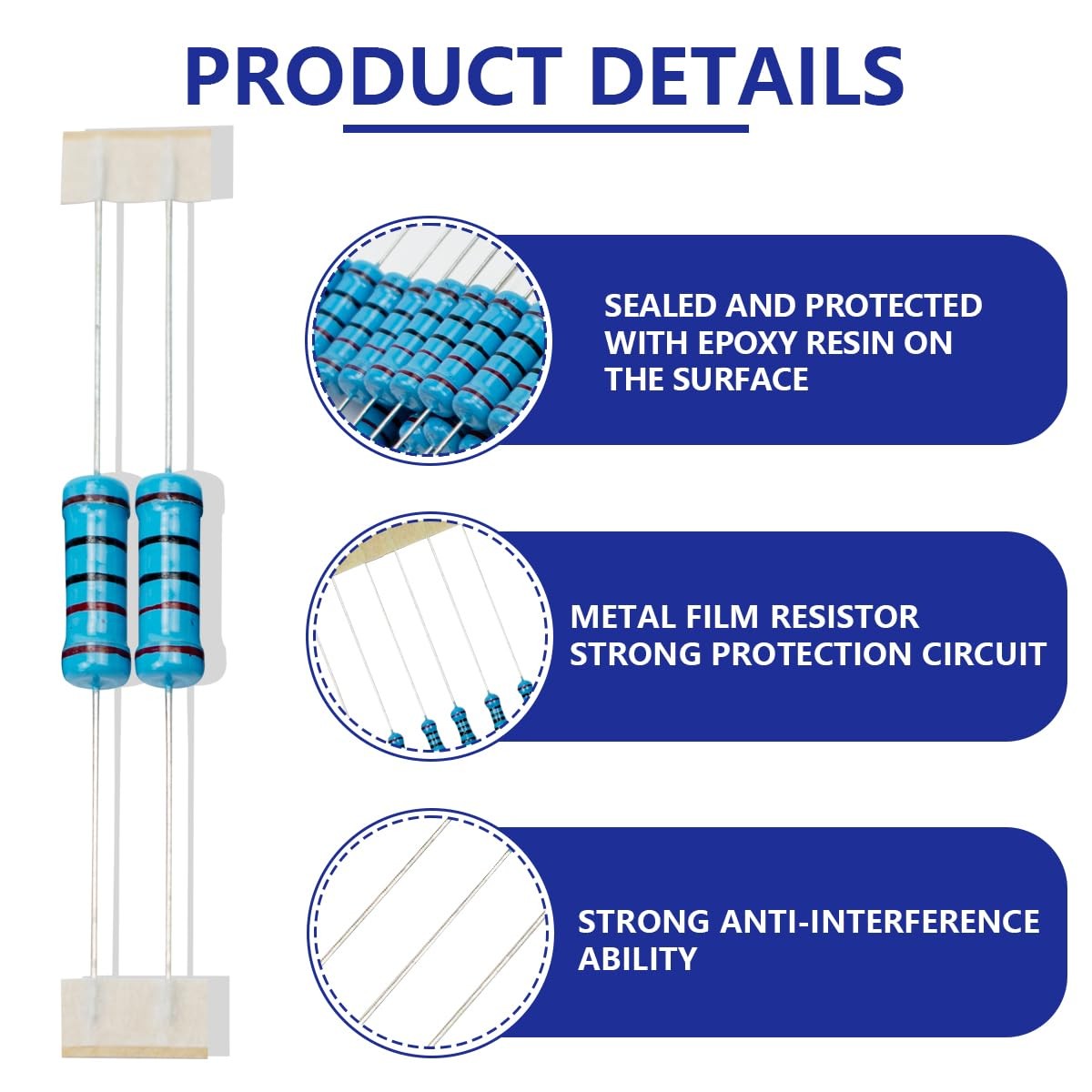 50 Pcs 2 Watt 1 Percent 220 Ohm Metal Film Resistor Resistance D Color: 50 pcs