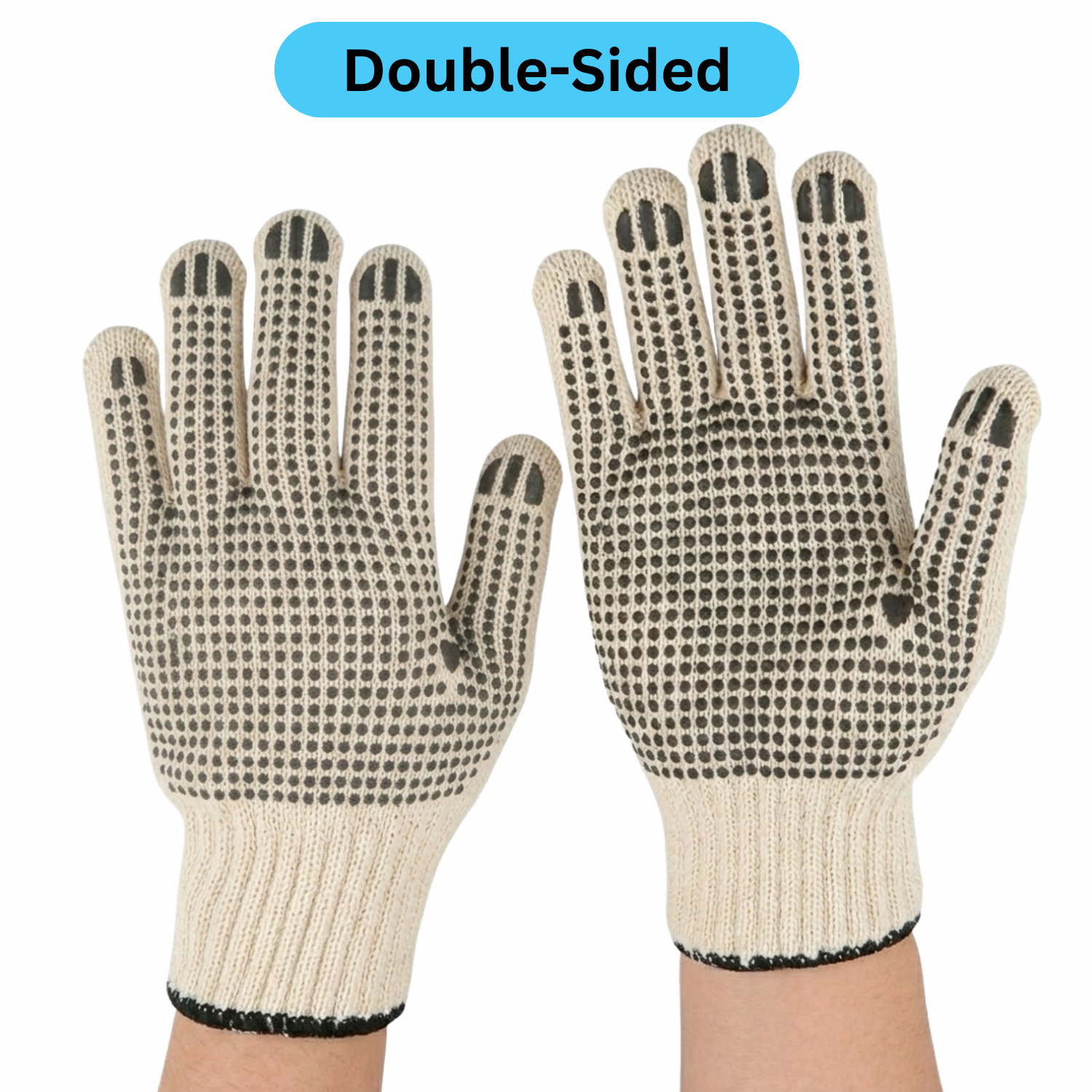 Black PVC Double Dot Work Gloves 12 Pairs (1 Dozen) Men’s Size