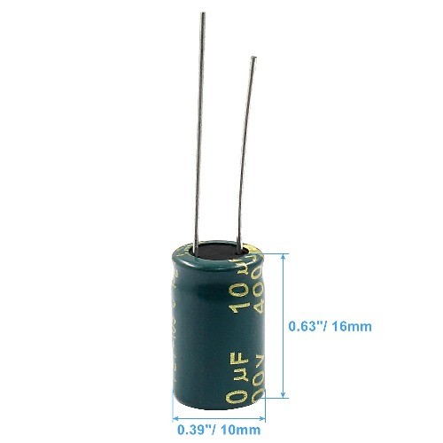 10PCS 400V 10UF Electrolytic Capacitor, 0.39×0.63in High Frequency Aluminum