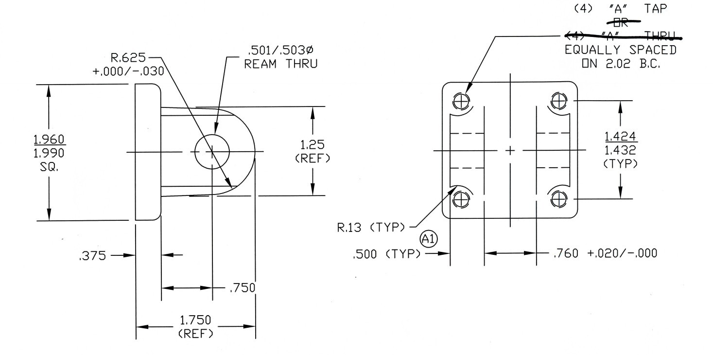 1/2″ bore Clevis Bracket BMP2-15, 1/4-28, A-81-15D( drilled hole)