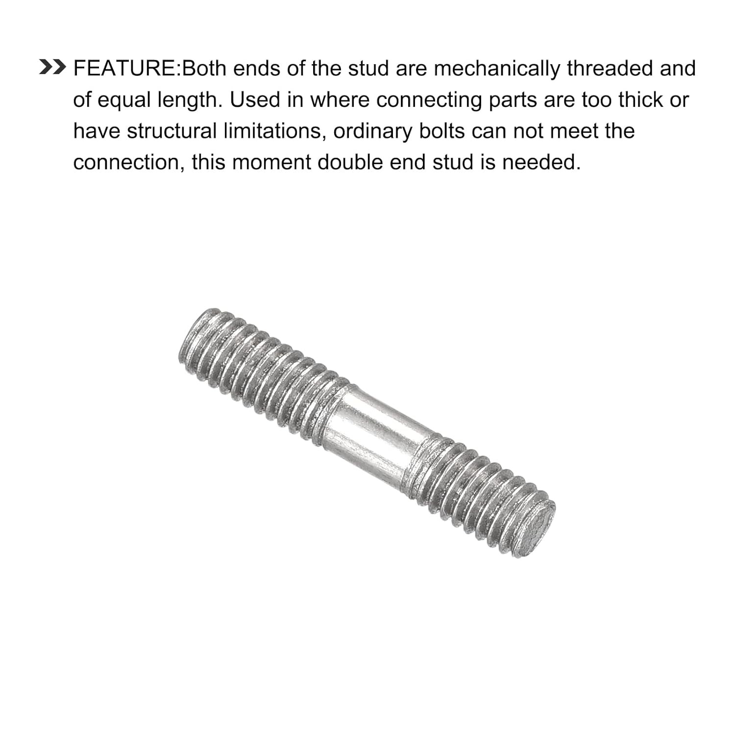 METALLIXITY Double Ended Stud Screws (M4 Thread 20mm Length) 5pcs, 304 Stainless