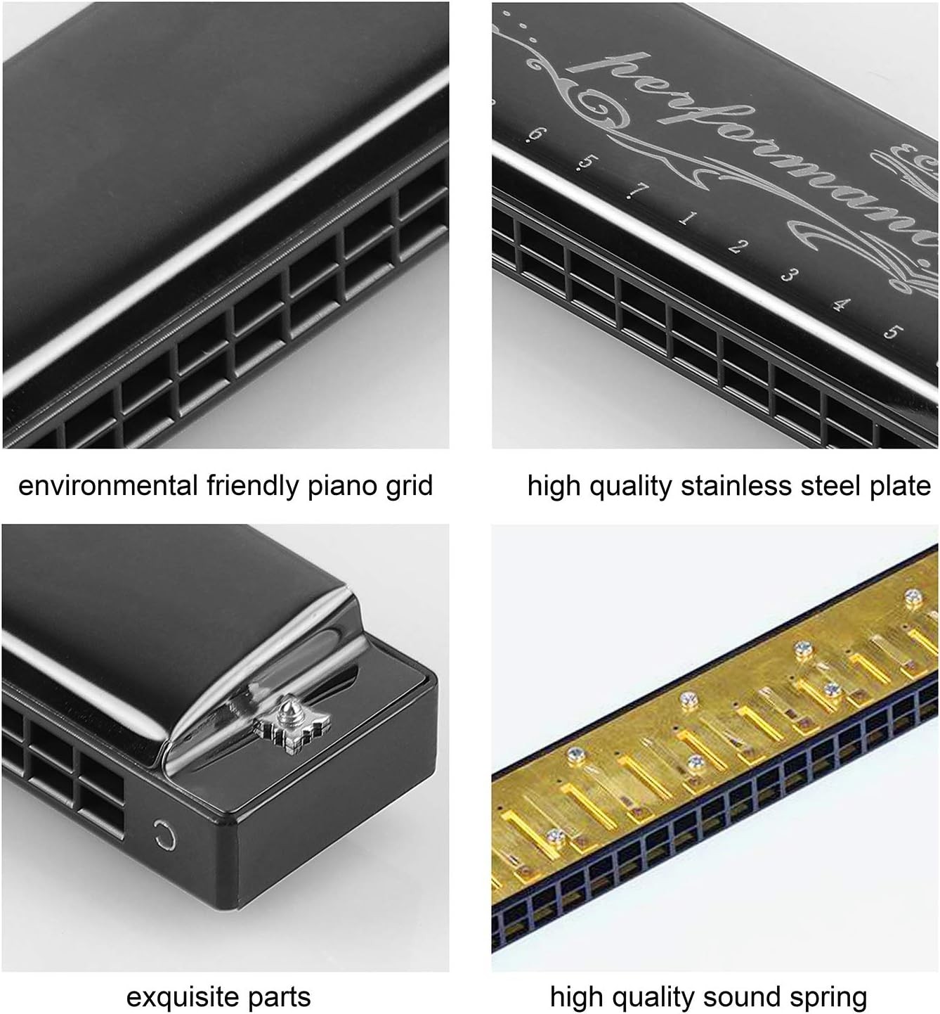 Harmonica Professional Harp Armonica Key of C 24 Hole Polyphony black