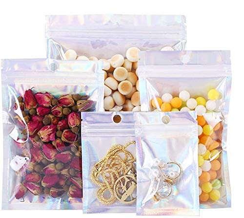 200 Pack Holographic Colored Foil Bags, 4 Sizes, Reusable, Multicolor…