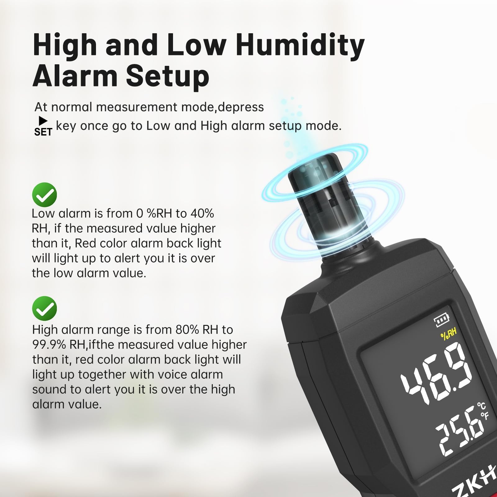 ZKH Temperature Humidity Meter, Digital Thermometer Hygrometer with Alarm Fun…