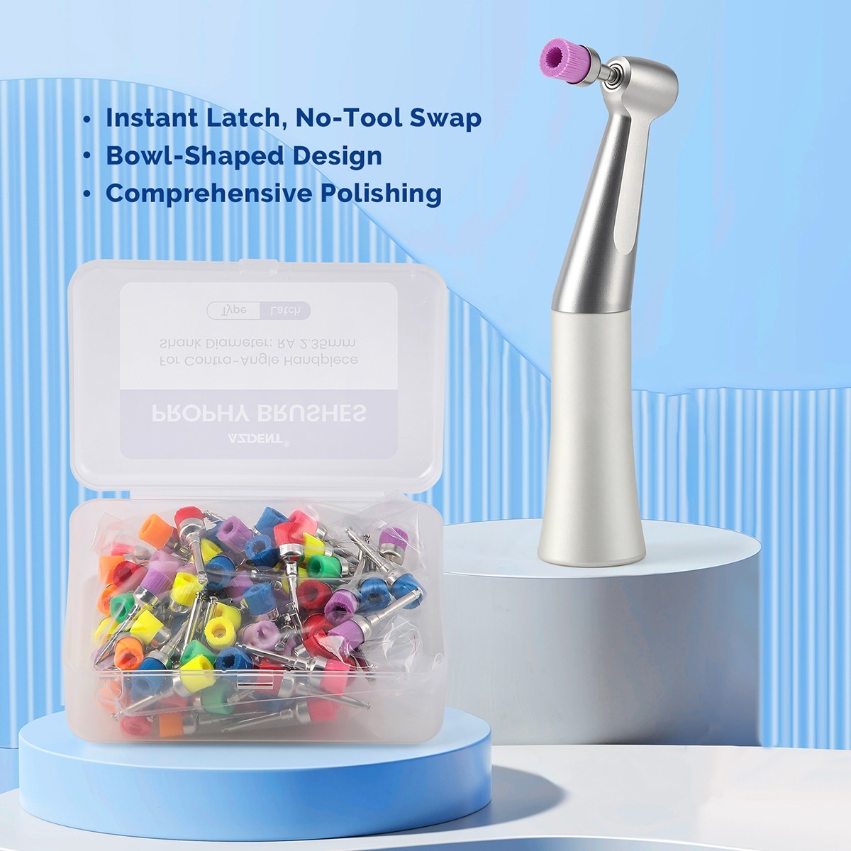 100pcs Dental Nylon Colored Soft Bowl Polishing Flat Tapere Prophy Brushes Latch