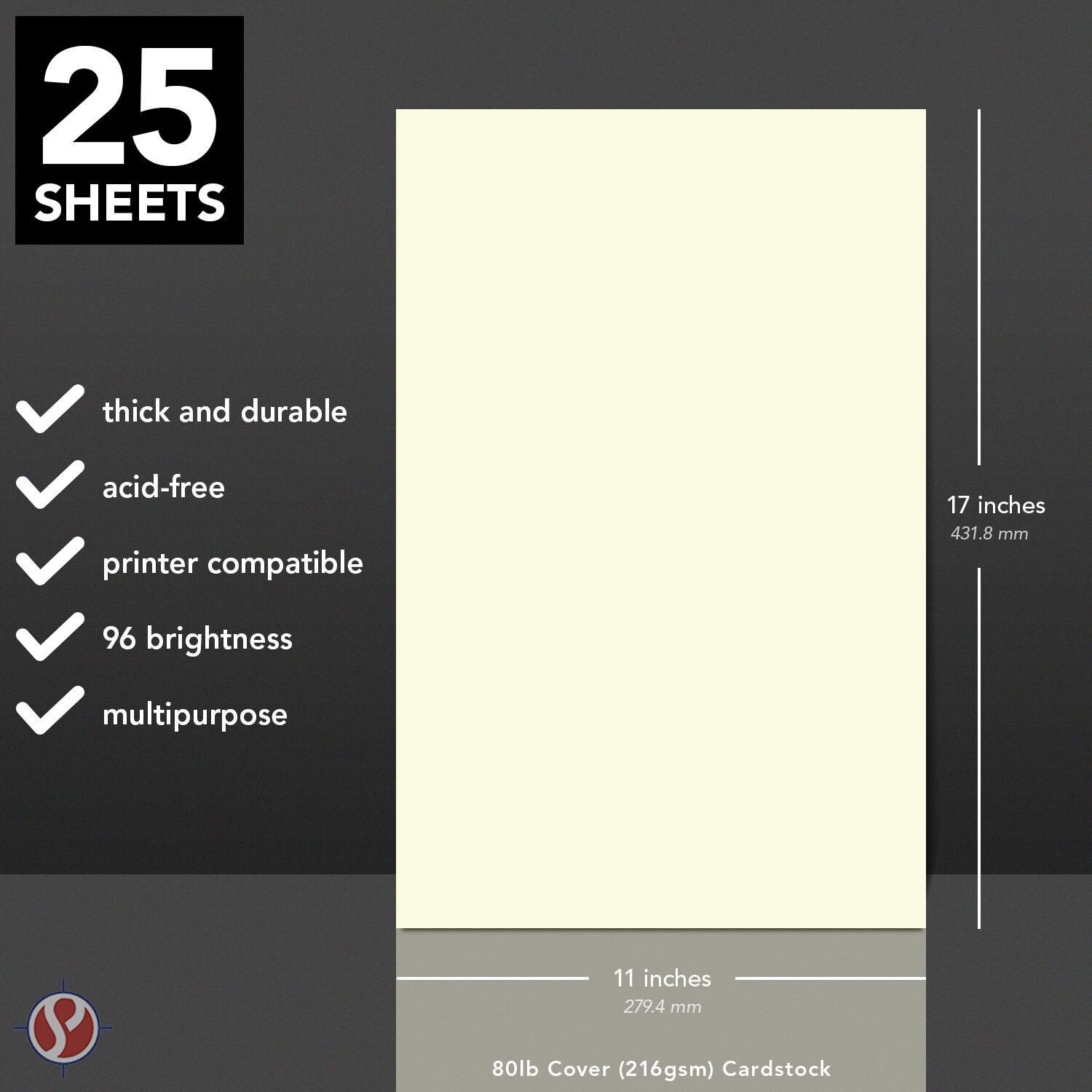 Off-White Cream Cardstock, Heavy Weight 80lb Cover (216gsm), 25 Sheets
