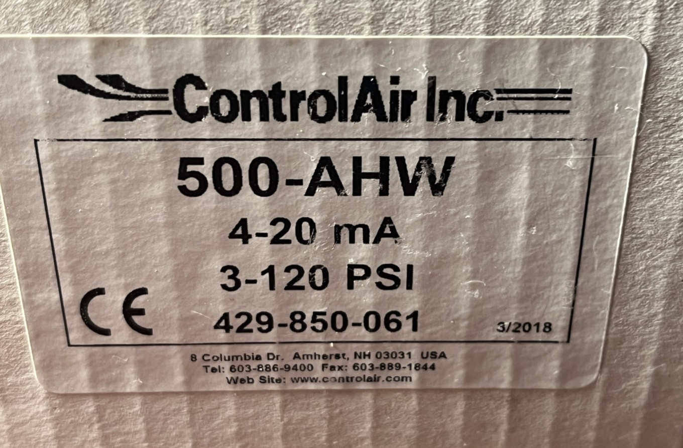 ControlAir Inc. 500-AHW 4-20mA x 3-120# 429-850-061 Control Air I/P Transducer