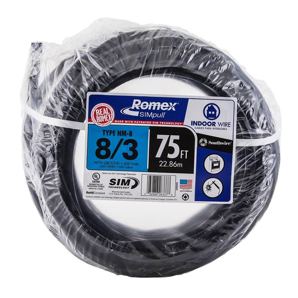 75 Ft. 8/3 NM-B Stranded Indoor Residential Electrical Wire – Black