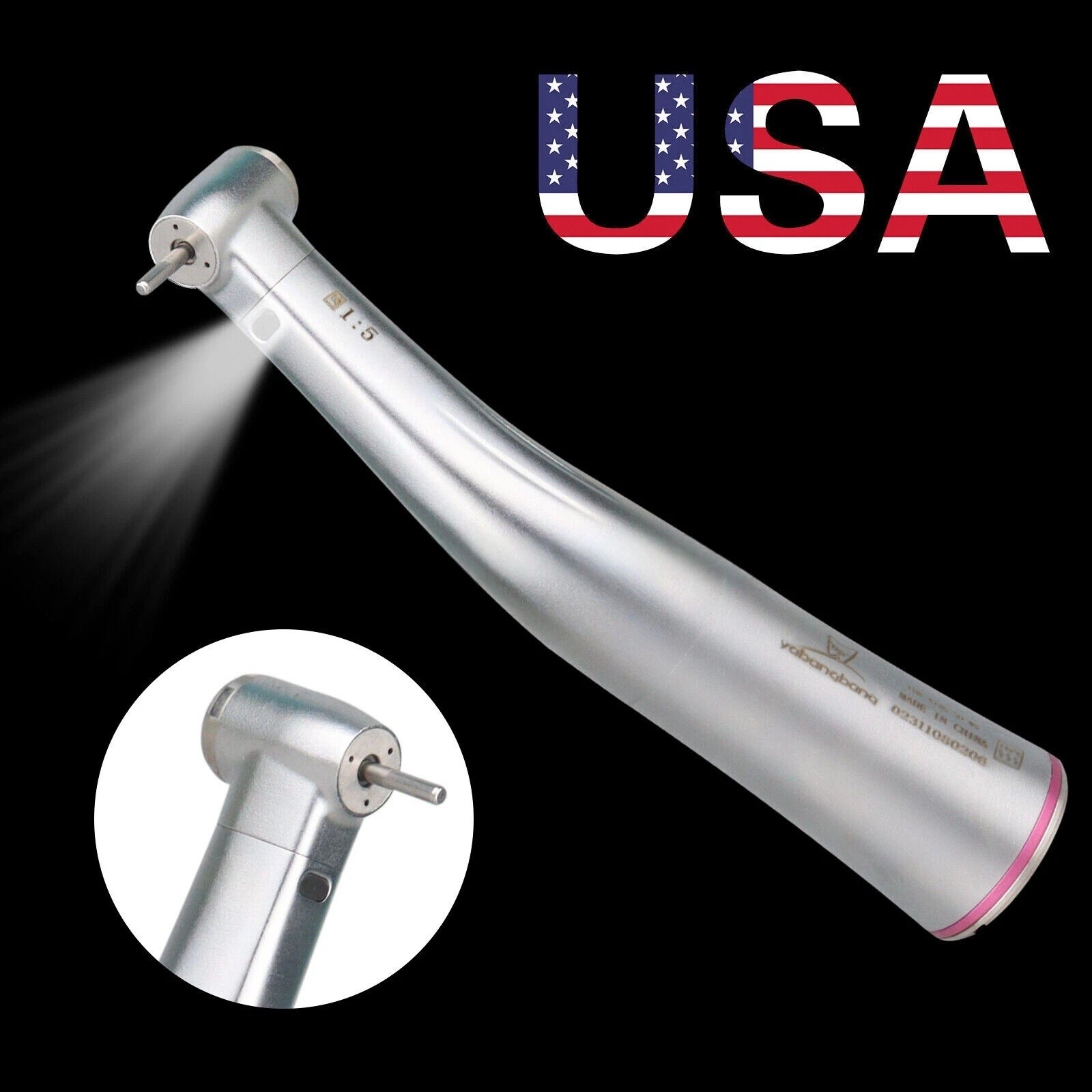 YBB Dental 1:5 LED Fiber Optic Low Speed Contra Angle Handpiece For NSK