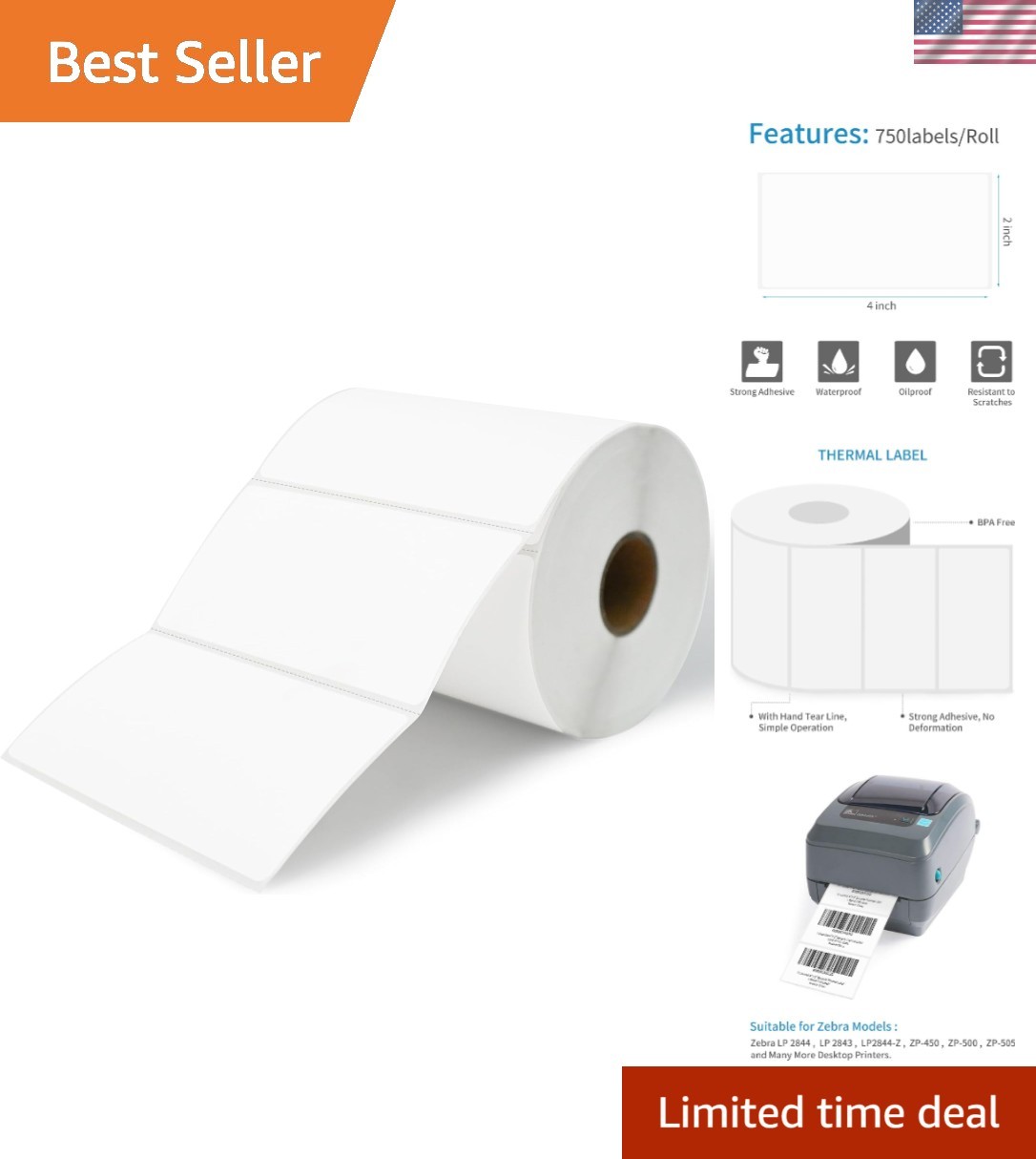 Self-Adhesive 4″x2″ Shipping Labels – 750 Count, BPA-Free for Quality Assurance