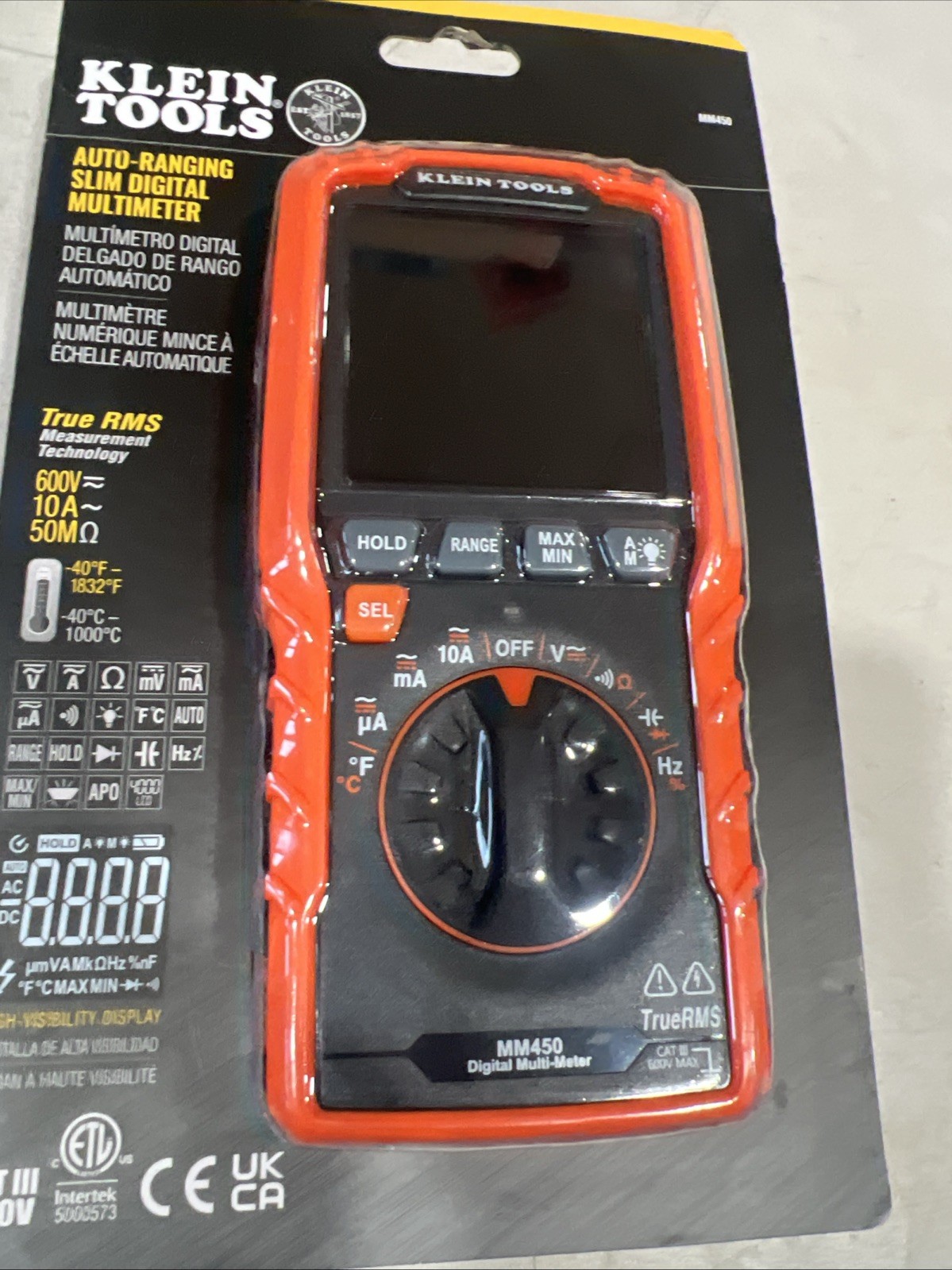 KLEIN TOOLS MM450 Slim Digital Multimeter,LCD,1.1″ L,600 V 801GH4
