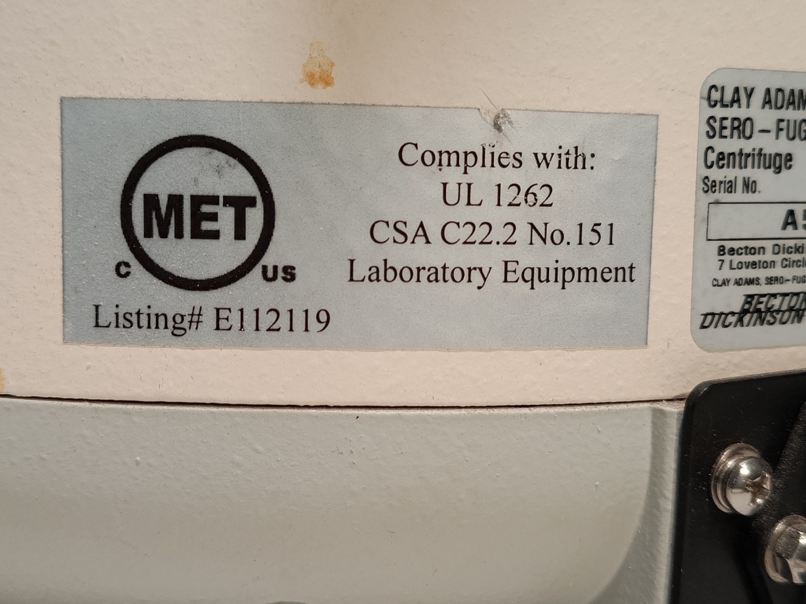 Becton Dickinson Clay Adams Brand Sero-Fuge 2001 Centrifuge 420351, 115VAC, 2A