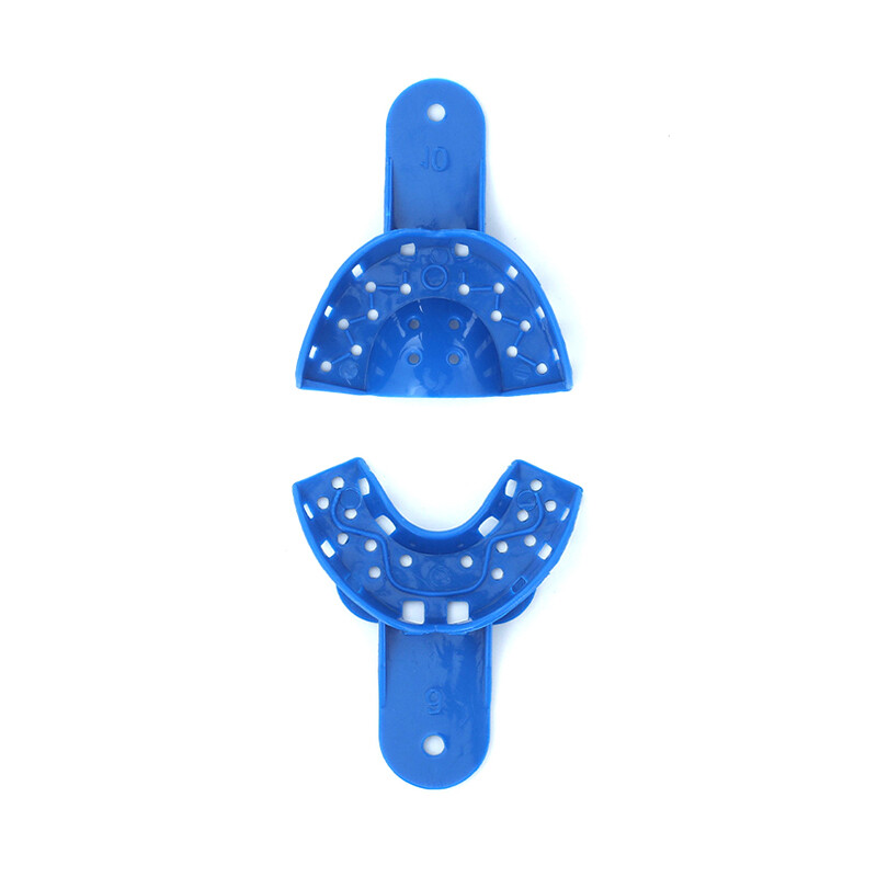 2PCS Dental Impression Trays Blue Plastic Perforated Set Upper / Lower S/M/L/XL