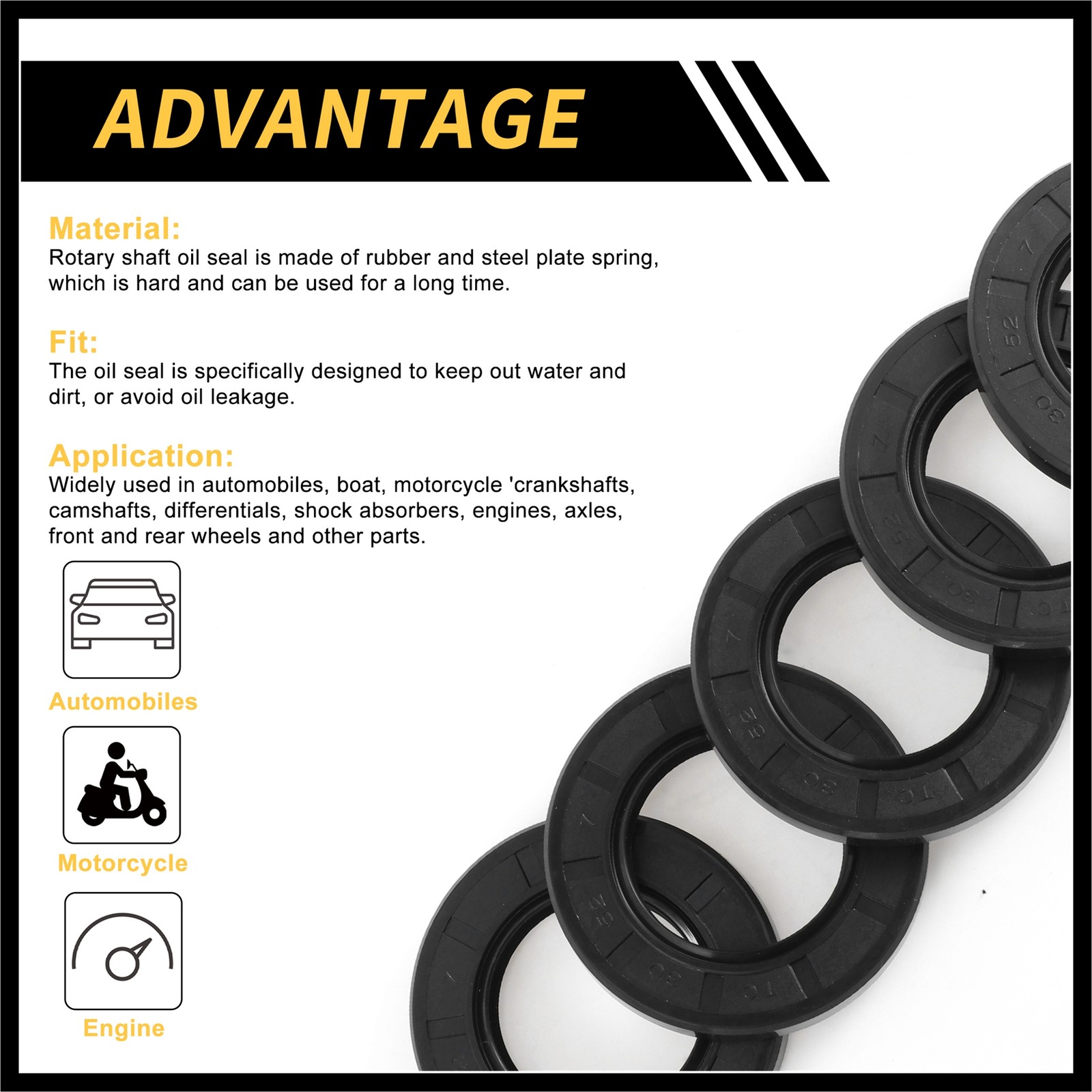 Oil Seal TC Double Lip W Steel Spring Seal Ring Rotary Shaft Seal 30x52x7mm 5pcs