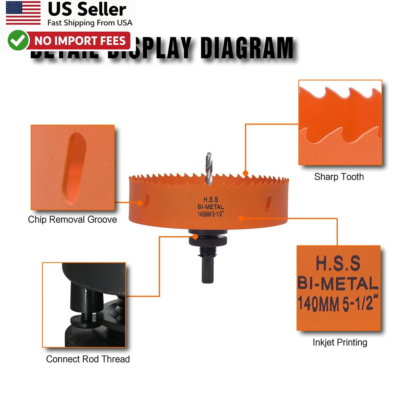 5.5 Inch Bi-Metal Hole Saw w/ Arbor for Metal Wood Plastic FROM USA