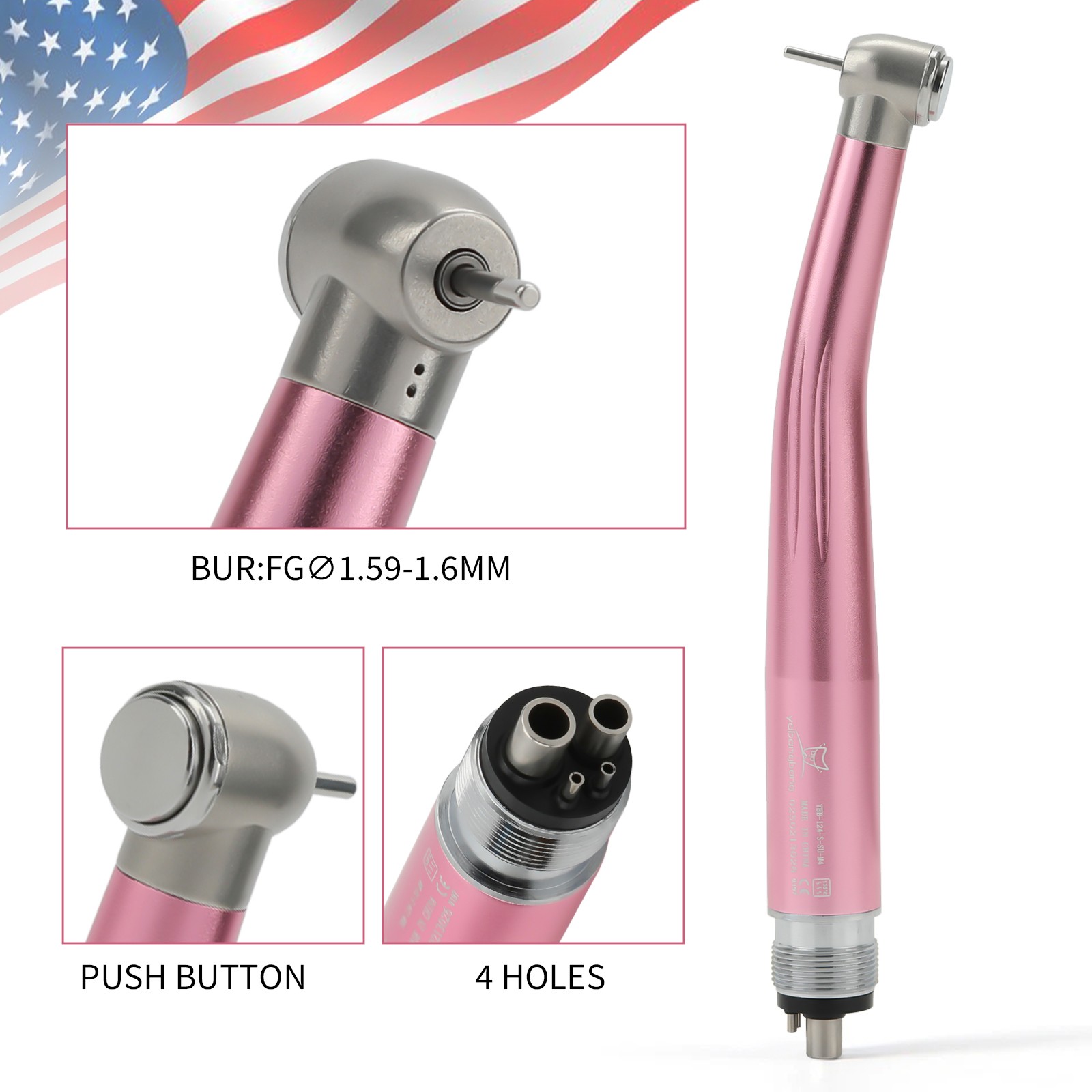 Dental Fast High Speed Handpiece Air Turbine Push Button 4Hole NSK Style Color