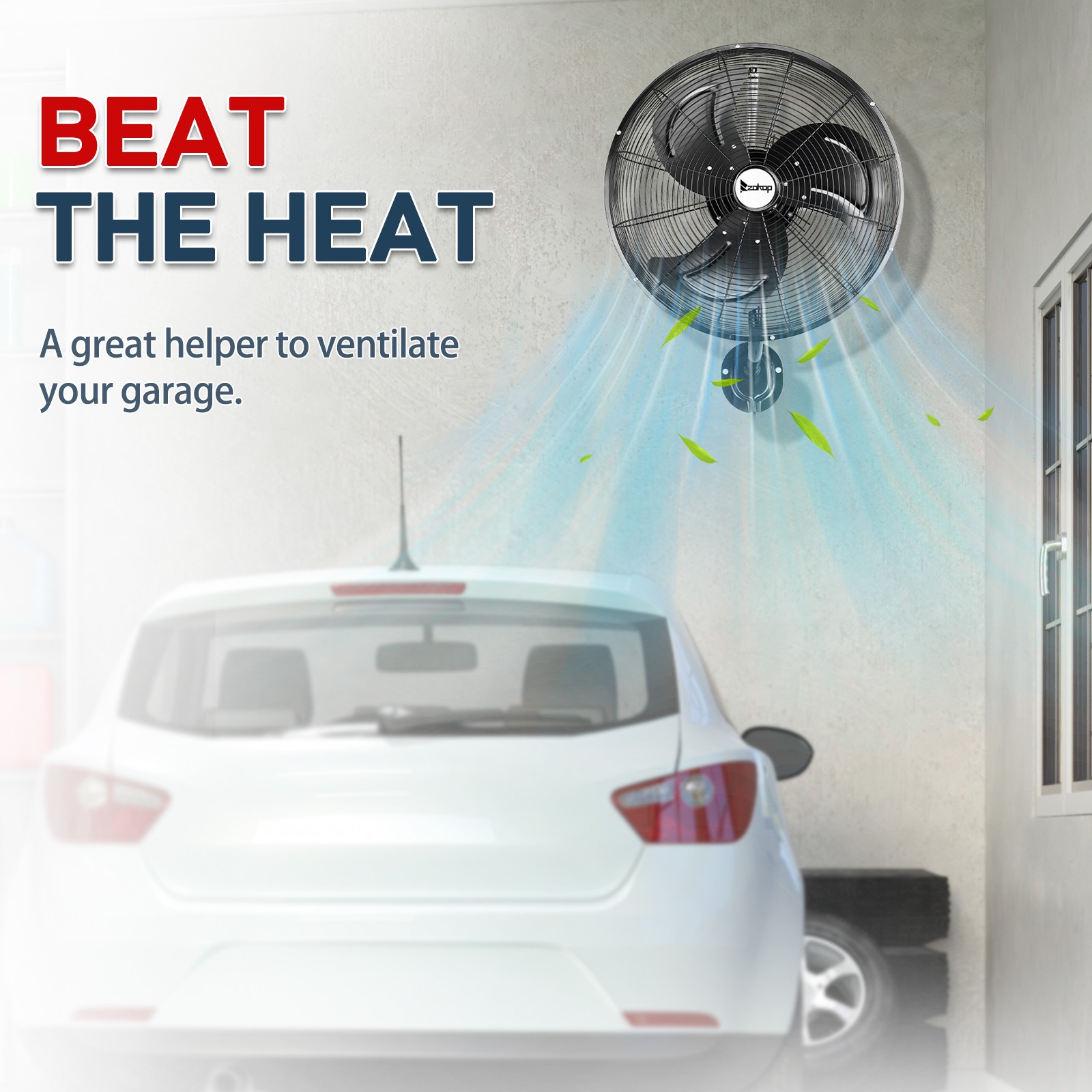 18» Industrial Wall Mount Fan Oscillating, 3-Speeds High Velocity Max. 4592 CFM