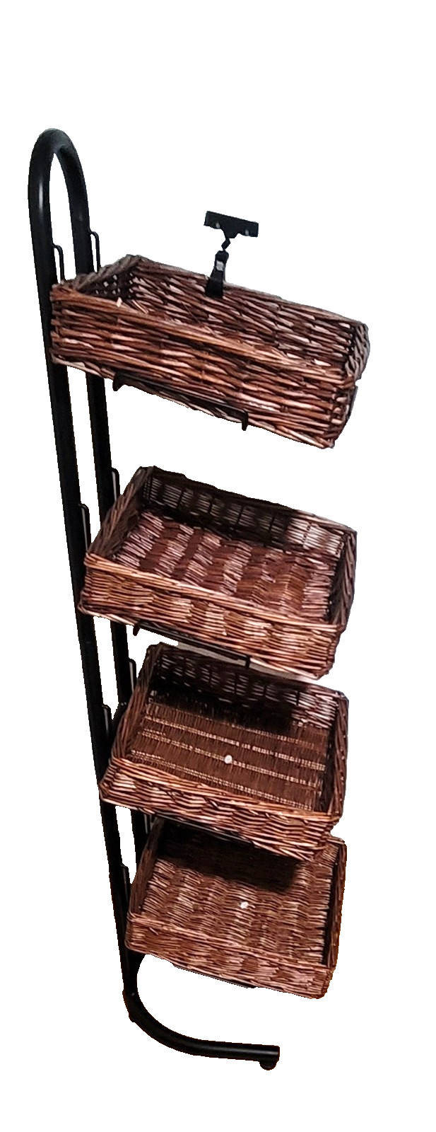 4 Tier Square Basket floor display for food w sign clips Mobile Merchandisers