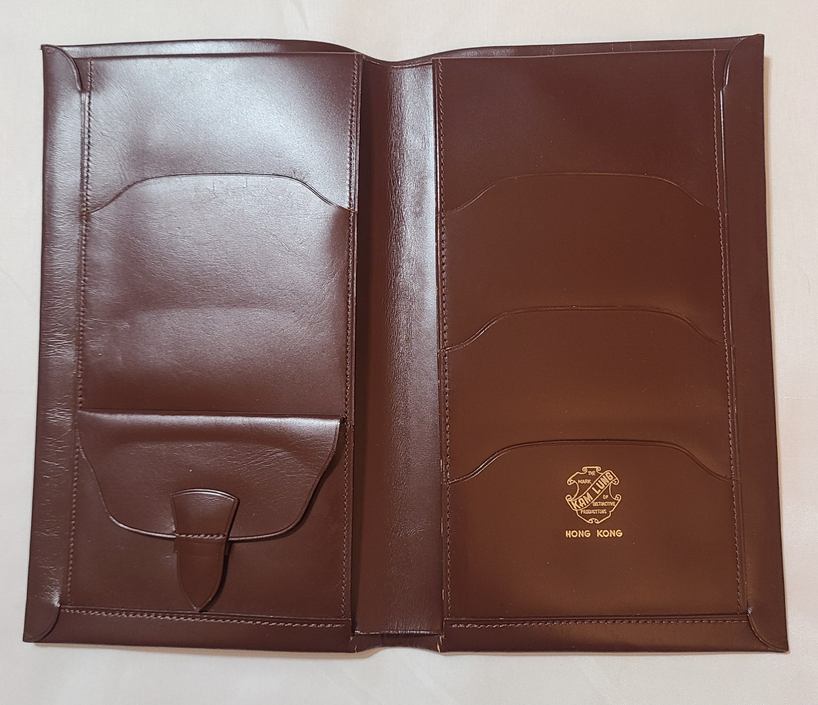 Kam Lung Brown Leather Wallet Passport Organizer Credit Card Holder Hong Kong