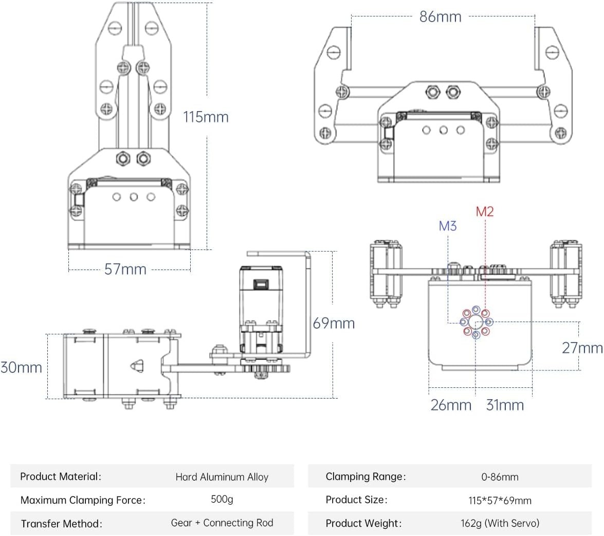 Mechanical Claw Robot Gripper Grabber Pickup Robot DIY, BigClaw Without Servo
