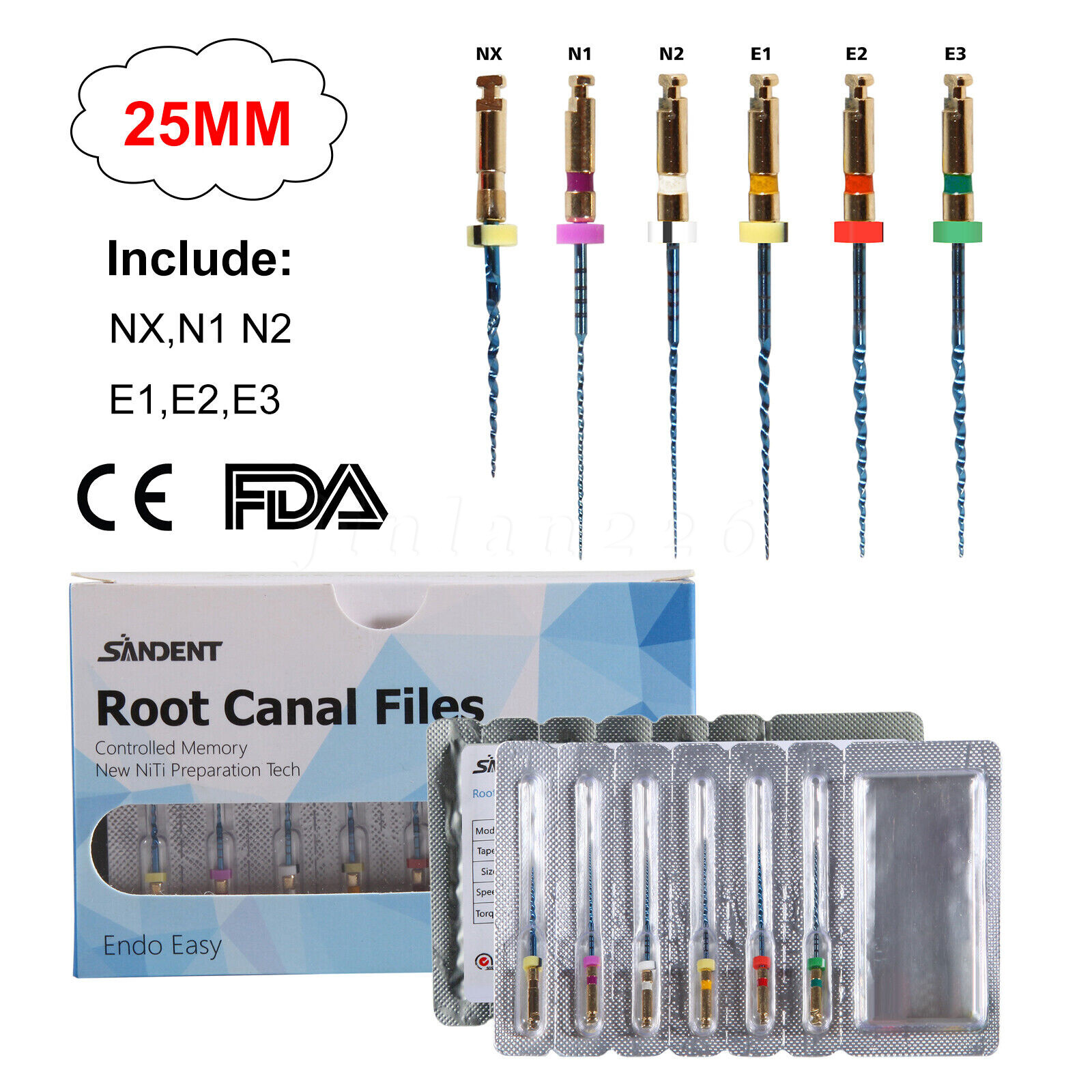 Dental Endodontic Endo Memory Engine Rotary Root Canal NiTi File 25mm files 6PCS