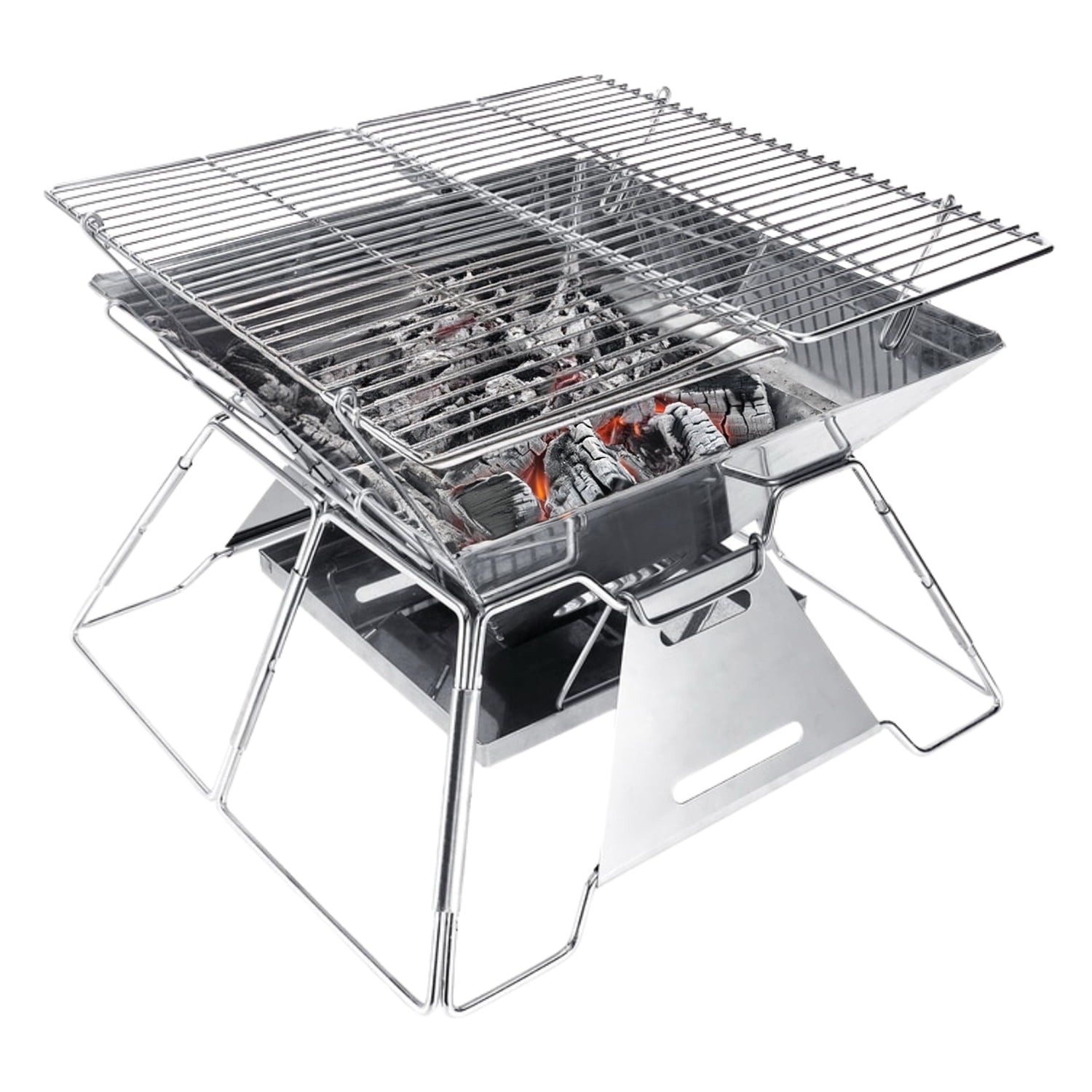 14-In. x 14-In. Stainless Steel Portable Folding Charcoal BBQ Grill and Outdoor
