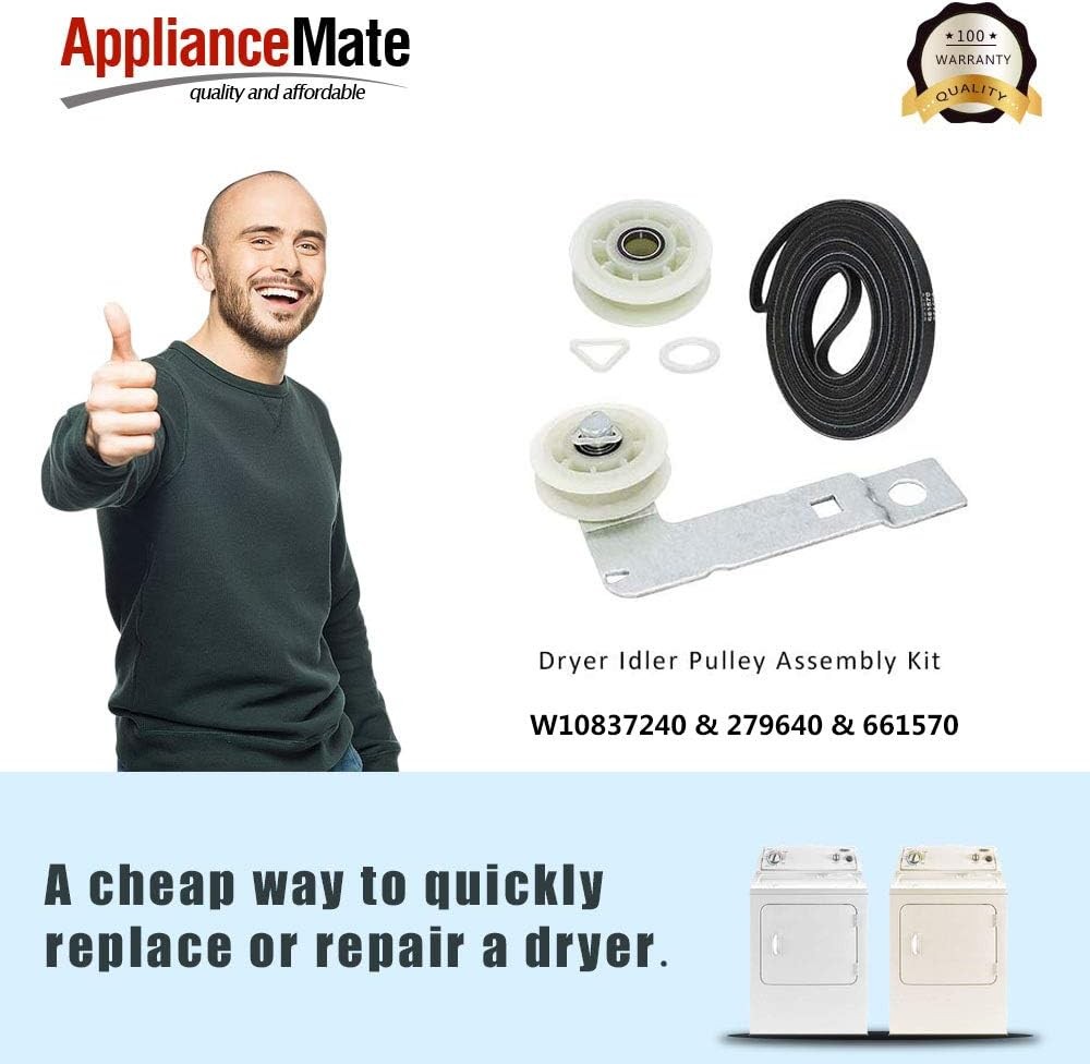 Compatible Idler Pulley & Drum Belt Set for Whirlpool Dryers – 2024 Upgrade