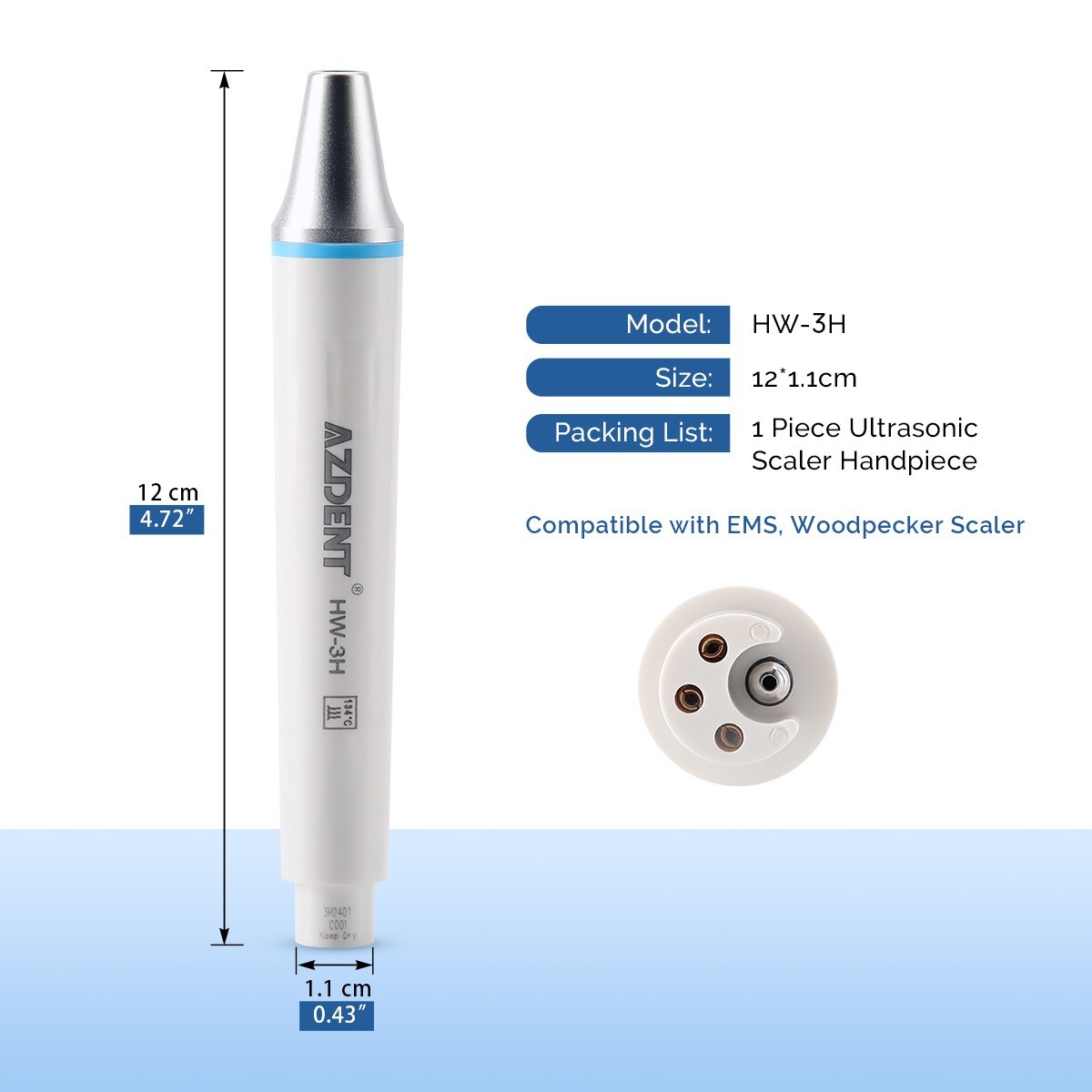 AZDENT Dental Ultrasonic Piezo Scaler Handpiece HW-3H Fit for EMS VRN Scaler