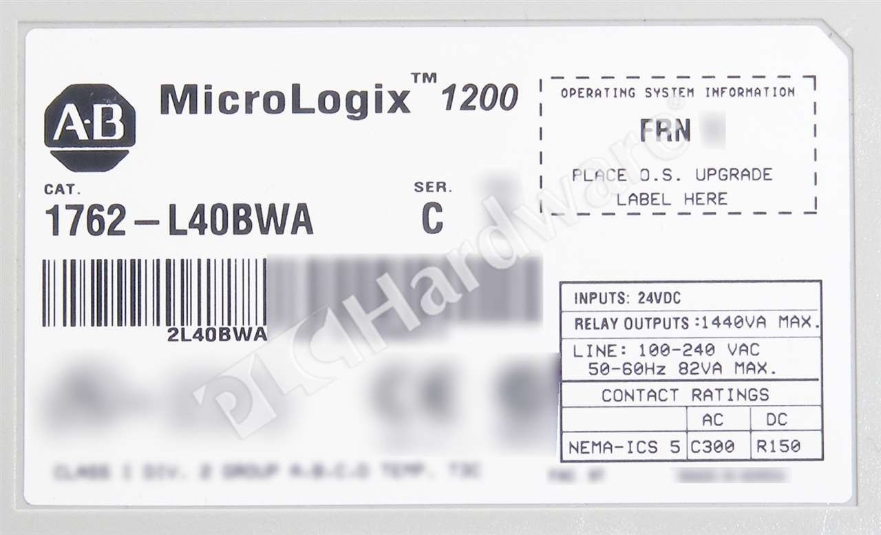 Allen Bradley 1762-L40BWA Ser C MicroLogix 1200 24-In/16-Out AC Power Controller