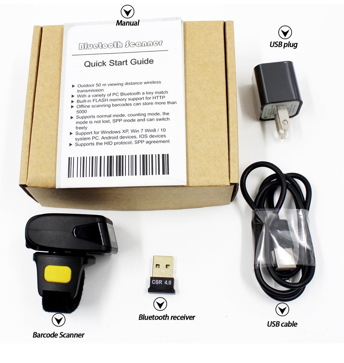 Bluetooth Ring 1D 2D QR Barcode Scanner, Wearable Wireless Finger Mini Bar Code