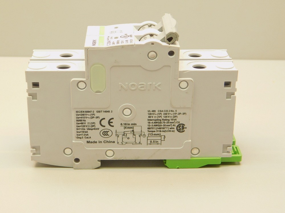 Noarc B1N2C20 20A 2-Pole C-Curve 240VAC/125VDC Miniature Circuit Breaker Box Lug
