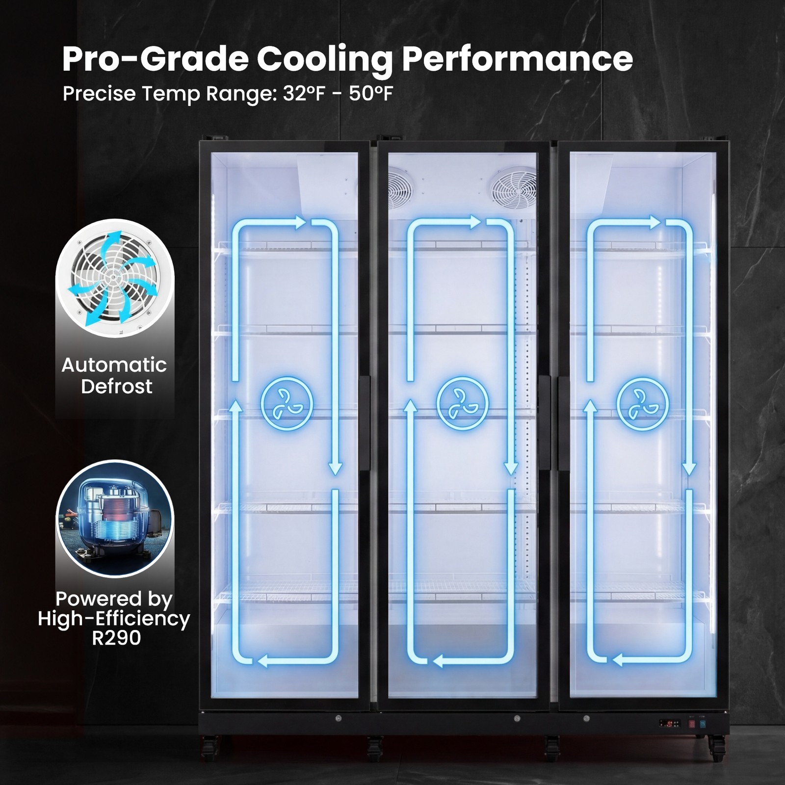 Yeego Commercial Merchandiser Refrigerator 58 Cu.ft Beverage Cooler 3 Glass Door