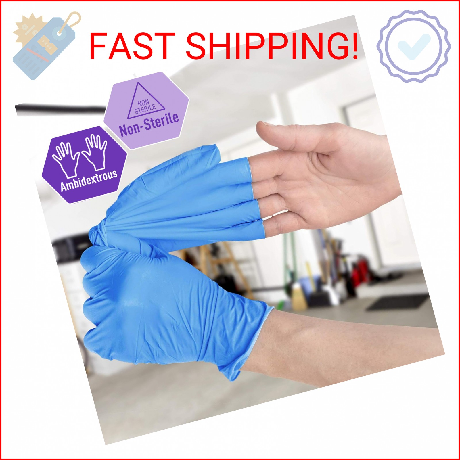 MED PRIDE Nitrile/Vinyl Blend Exam Gloves,Powder-Free,Blue,Large,100-Count