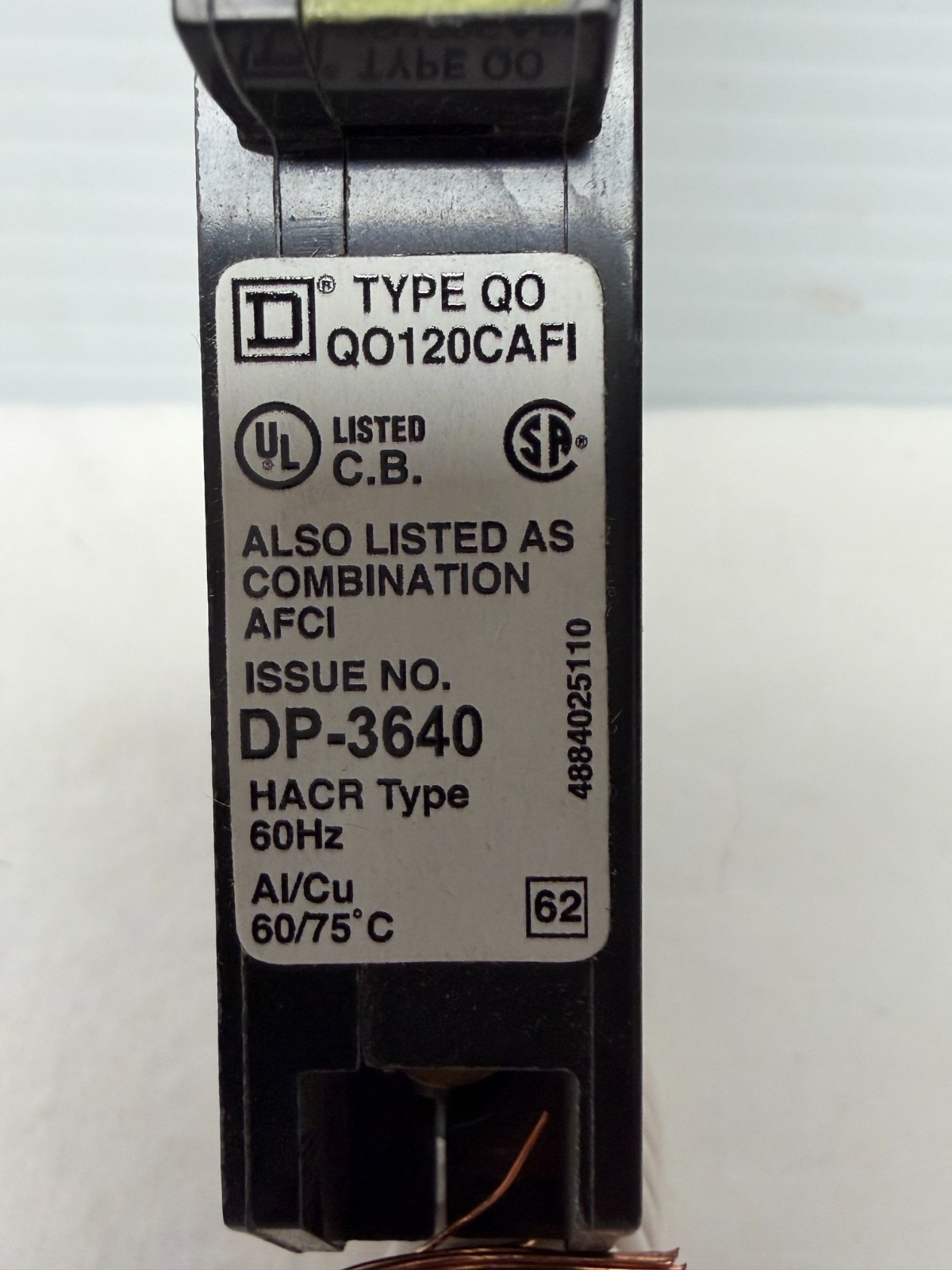 SQUARE D QO120CAFI Combination Arc-Fault 20 AMP 1-POLE CIRCUIT BREAKER 120V NEW