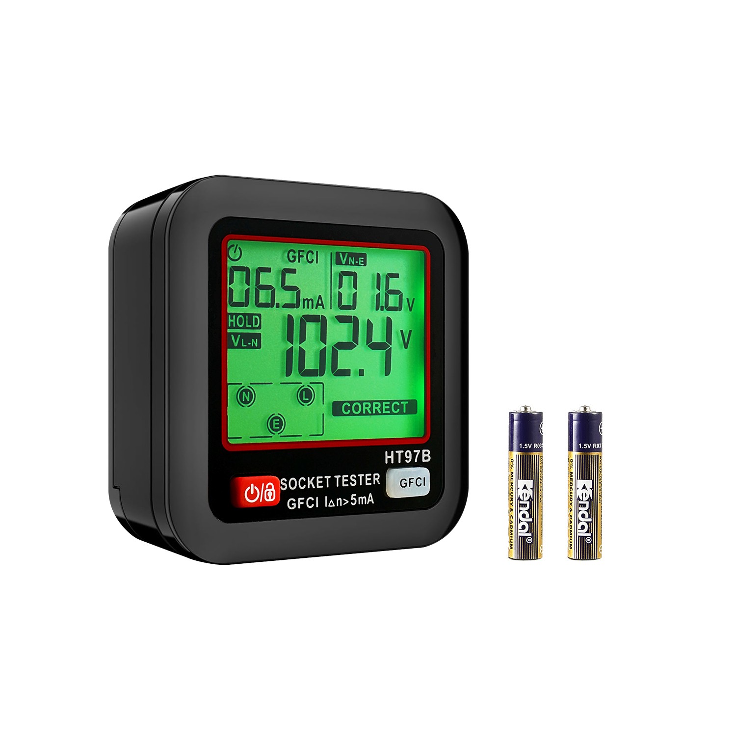 Outlet Tester Electrical GFCI Trip Tester LCD Display Receptacle Detector