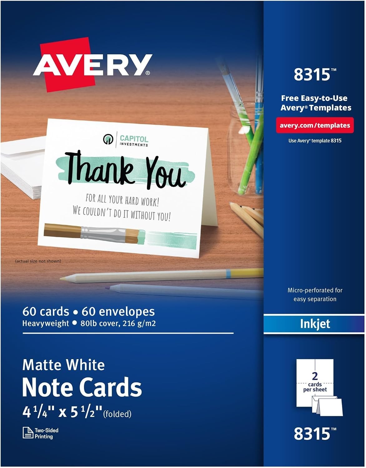 Avery Printable 60 Note Cards+Envelopes 4.25″ x 5.5″ Matte White, Inkjet 8315