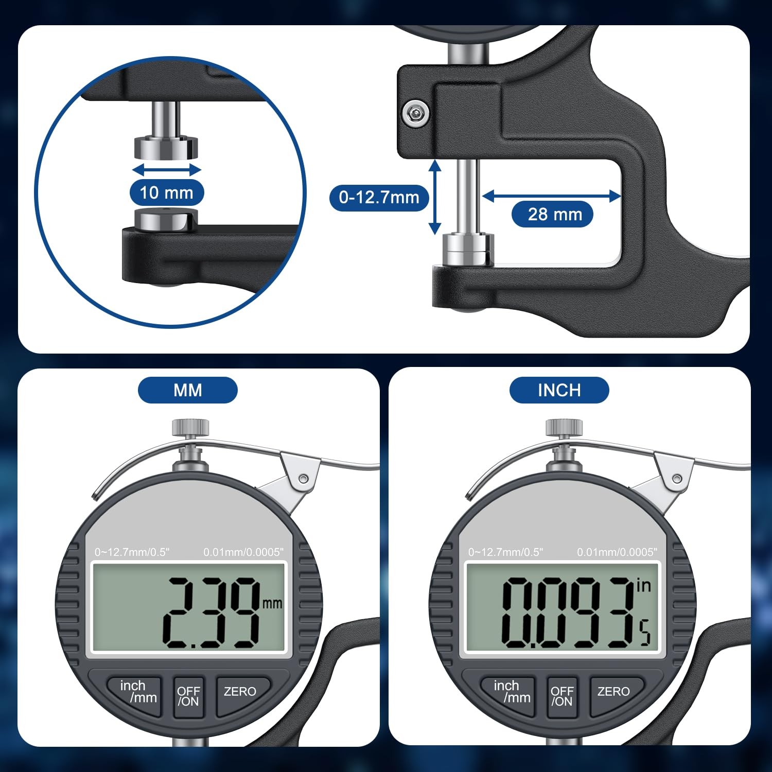 TOOGOND Digital Thickness Gauge 0-12.7mm/0.5″ | 0.01mm/0.0005″, Thickness…
