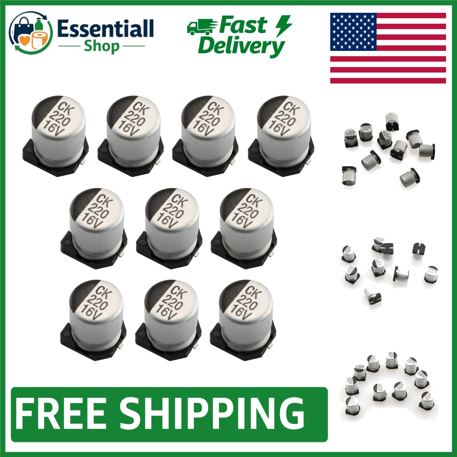 10PCS 220uF 16V SMD Aluminum Electrolytic Capacitors for Arduino Projects