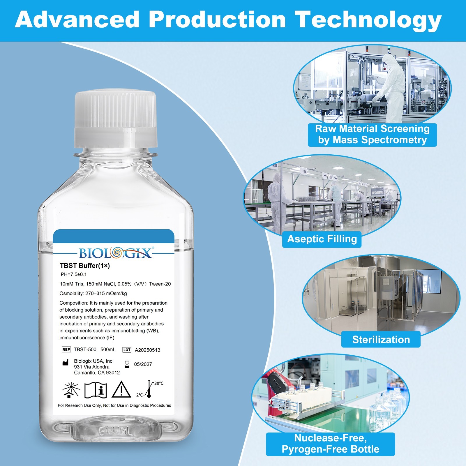 Biologix® TBST Buffer (1×), PH7.4, 500mL/Bottle, 10 Bottles/Case