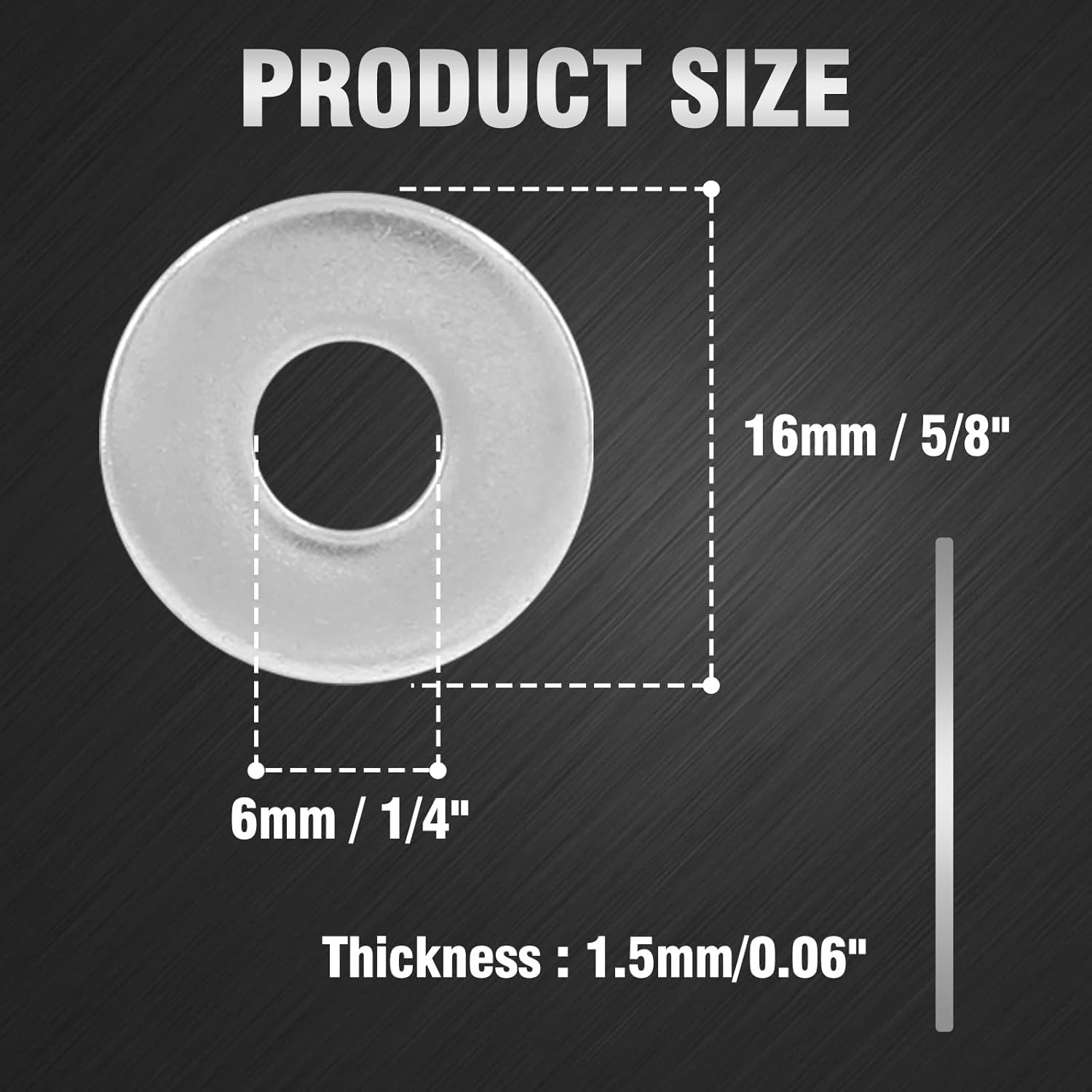 100PCS M6 Stainless Steel Flat Washers 16mm OD 6mm ID 1.5mm Thick