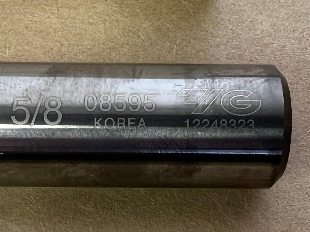 YG1 08595 4F 5/8 5/8X5/8X2-1/4X5″ LONG 4 FLUTE CARBIDE END MILL KOREA